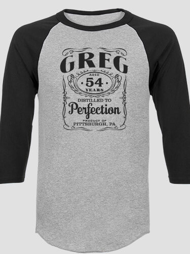 Distilled to Perfection Sports Grey/Black Adult Raglan 3/4 Sleeve T-Shirt