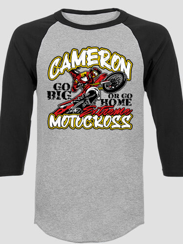 Extreme Motocross Sports Grey/Black Adult Raglan 3/4 Sleeve T-Shirt