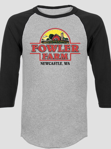 Farm Sports Grey/Black Adult Raglan 3/4 Sleeve T-Shirt