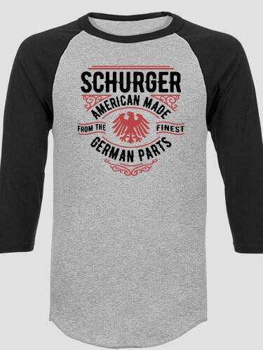 German Parts Sports Grey/Black Adult Raglan 3/4 Sleeve T-Shirt