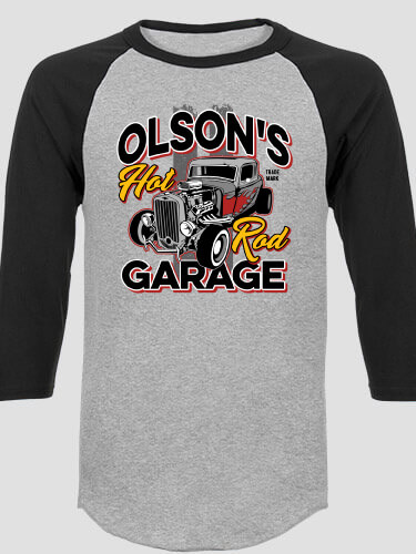 Hot Rod Garage Sports Grey/Black Adult Raglan 3/4 Sleeve T-Shirt