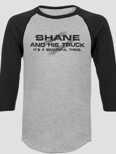Man and His Truck Sports Grey/Black Adult Raglan 3/4 Sleeve T-Shirt