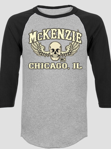 Motorcycle Club Sports Grey/Black Adult Raglan 3/4 Sleeve T-Shirt