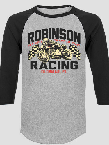 Motorcycle Racing Sports Grey/Black Adult Raglan 3/4 Sleeve T-Shirt