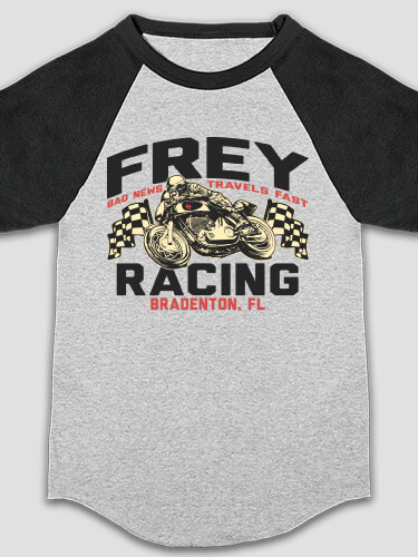 Motorcycle Racing Sports Grey/Black Kid's Raglan T-Shirt
