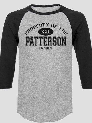 Property of Family Sports Grey/Black Adult Raglan 3/4 Sleeve T-Shirt