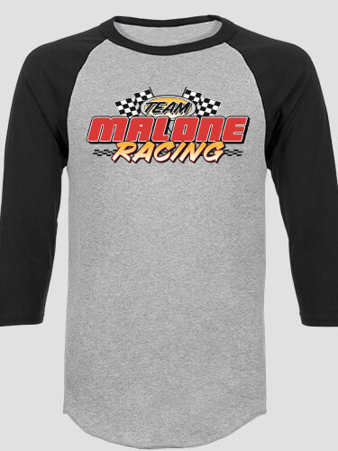 Racing Team Sports Grey/Black Adult Raglan 3/4 Sleeve T-Shirt