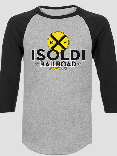 Railroad Sports Grey/Black Adult Raglan 3/4 Sleeve T-Shirt