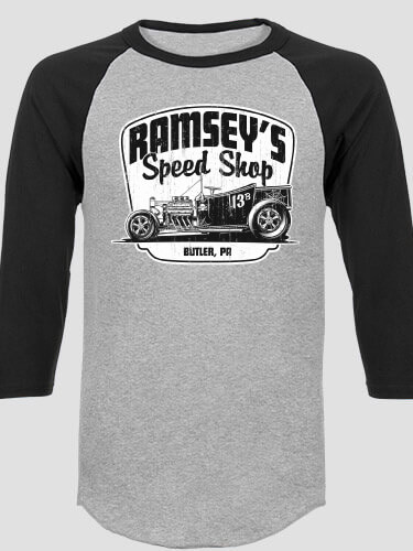 Speed Shop Sports Grey/Black Adult Raglan 3/4 Sleeve T-Shirt