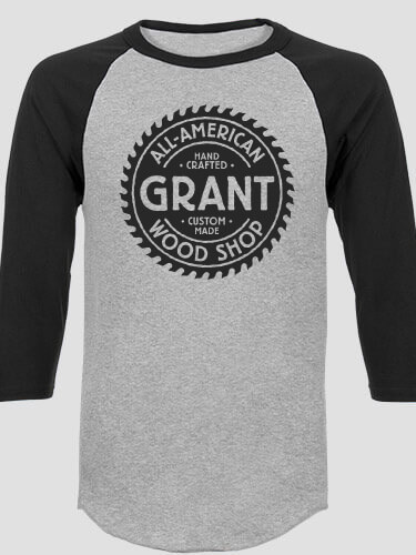 Wood Shop Sports Grey/Black Adult Raglan 3/4 Sleeve T-Shirt