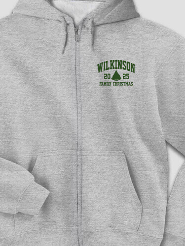 Christmas Varsity Sports Grey Embroidered Zippered Hooded Sweatshirt