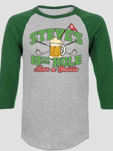 19th Hole Sports Grey/Dark Green Adult Raglan 3/4 Sleeve T-Shirt