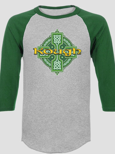 Celtic Cross Sports Grey/Dark Green Adult Raglan 3/4 Sleeve T-Shirt