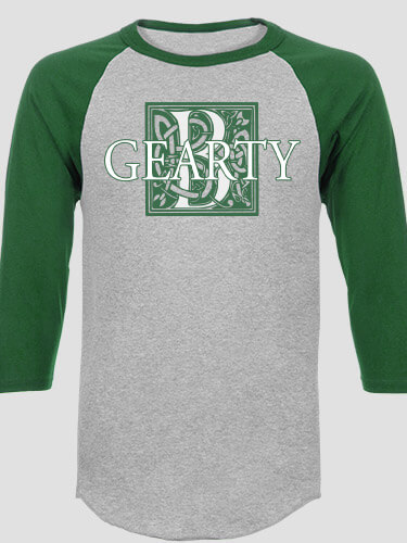 Celtic Monogram Sports Grey/Dark Green Adult Raglan 3/4 Sleeve T-Shirt