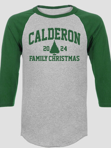 Christmas Varsity Sports Grey/Dark Green Adult Raglan 3/4 Sleeve T-Shirt