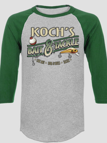 Classic Bait and Tackle Sports Grey/Dark Green Adult Raglan 3/4 Sleeve T-Shirt