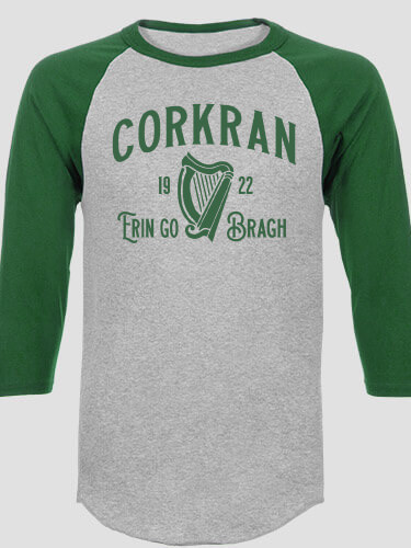 Erin Go Bragh Sports Grey/Dark Green Adult Raglan 3/4 Sleeve T-Shirt