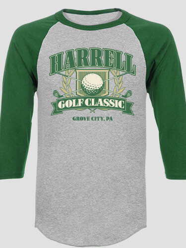 Golf Classic Sports Grey/Dark Green Adult Raglan 3/4 Sleeve T-Shirt