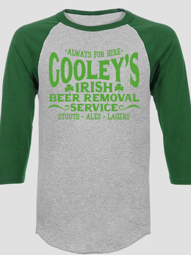 Irish Beer Removal Service Sports Grey/Dark Green Adult Raglan 3/4 Sleeve T-Shirt