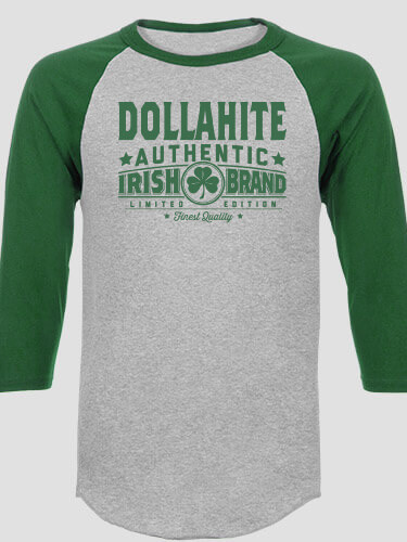 Irish Brand Sports Grey/Dark Green Adult Raglan 3/4 Sleeve T-Shirt