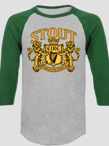 Irish Crest Sports Grey/Dark Green Adult Raglan 3/4 Sleeve T-Shirt