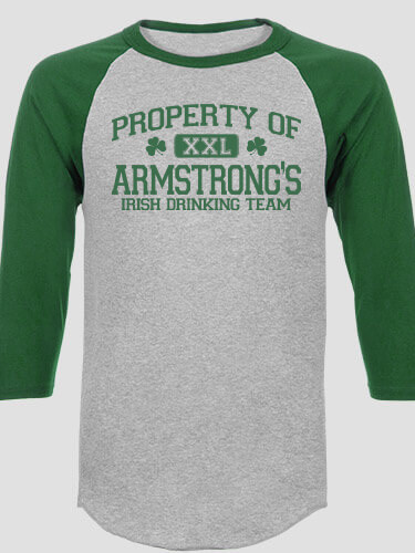 Irish Drinking Team Sports Grey/Dark Green Adult Raglan 3/4 Sleeve T-Shirt