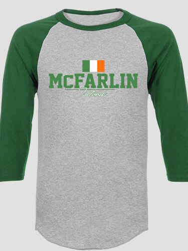 Irish Flag Sports Grey/Dark Green Adult Raglan 3/4 Sleeve T-Shirt