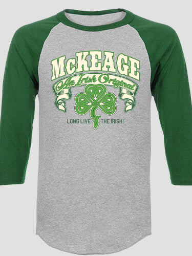 Irish Original Sports Grey/Dark Green Adult Raglan 3/4 Sleeve T-Shirt