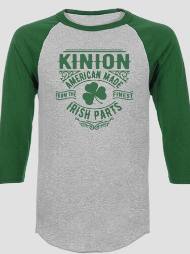 Irish Parts Sports Grey/Dark Green Adult Raglan 3/4 Sleeve T-Shirt