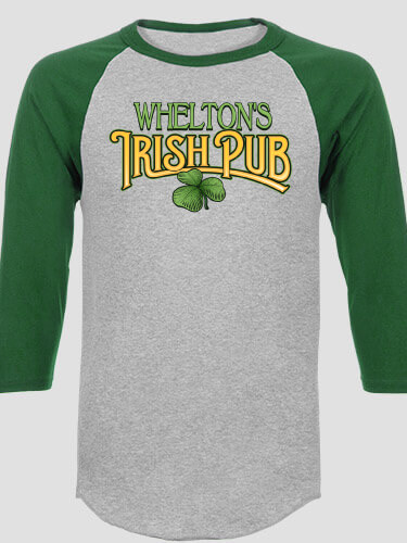 Irish Pub Sports Grey/Dark Green Adult Raglan 3/4 Sleeve T-Shirt