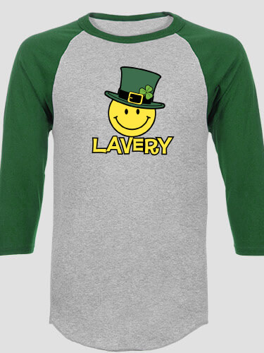 Irish Smiley Sports Grey/Dark Green Adult Raglan 3/4 Sleeve T-Shirt