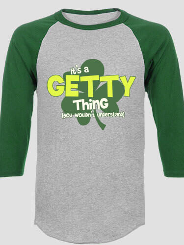 Irish Thing Sports Grey/Dark Green Adult Raglan 3/4 Sleeve T-Shirt