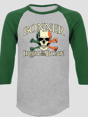 Irish to the Bone Sports Grey/Dark Green Adult Raglan 3/4 Sleeve T-Shirt