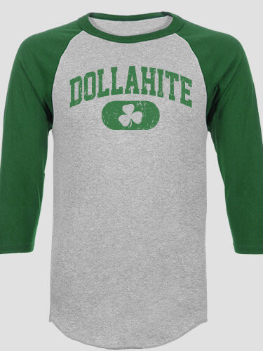 Irish Varsity Sports Grey/Dark Green Adult Raglan 3/4 Sleeve T-Shirt