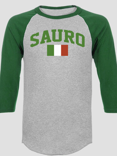 Italian Flag Varsity Sports Grey/Dark Green Adult Raglan 3/4 Sleeve T-Shirt