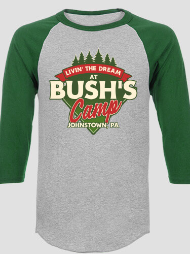 Livin' The Dream Camp Sports Grey/Dark Green Adult Raglan 3/4 Sleeve T-Shirt