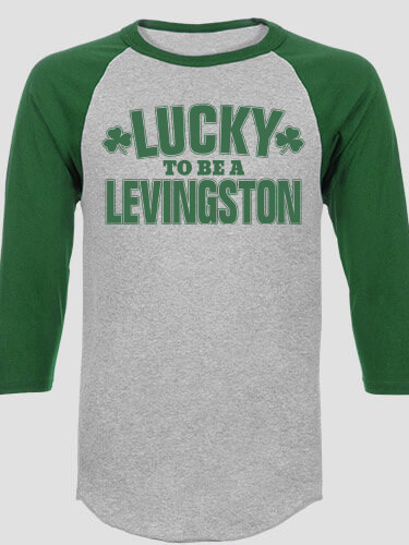 Lucky To Be Sports Grey/Dark Green Adult Raglan 3/4 Sleeve T-Shirt
