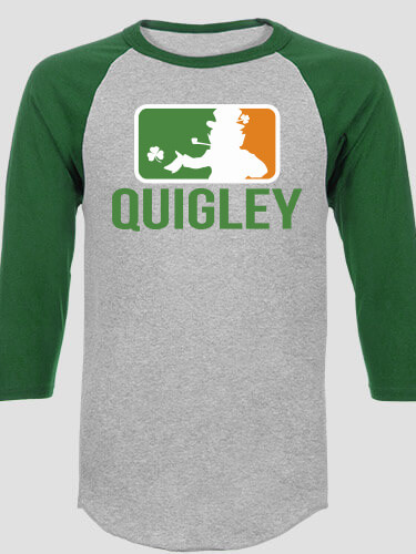 Major League Irish Sports Grey/Dark Green Adult Raglan 3/4 Sleeve T-Shirt