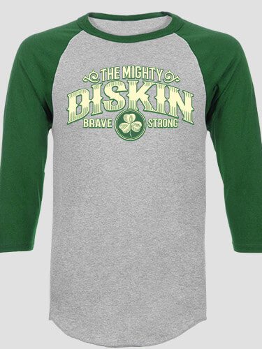 Mighty Sports Grey/Dark Green Adult Raglan 3/4 Sleeve T-Shirt
