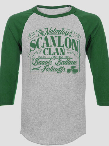 Notorious Clan Sports Grey/Dark Green Adult Raglan 3/4 Sleeve T-Shirt