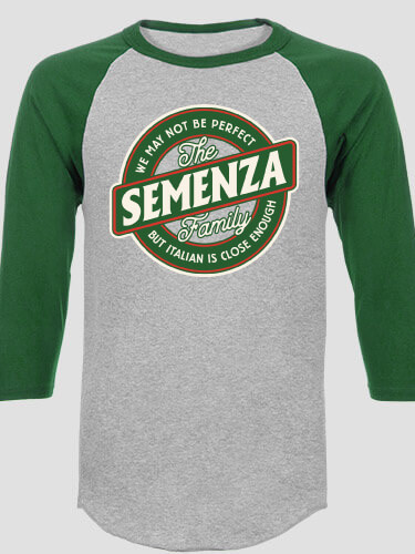 Perfectly Italian Sports Grey/Dark Green Adult Raglan 3/4 Sleeve T-Shirt