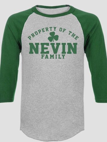 Property of Irish Sports Grey/Dark Green Adult Raglan 3/4 Sleeve T-Shirt