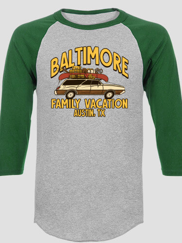Retro Family Vacation Sports Grey/Dark Green Adult Raglan 3/4 Sleeve T-Shirt