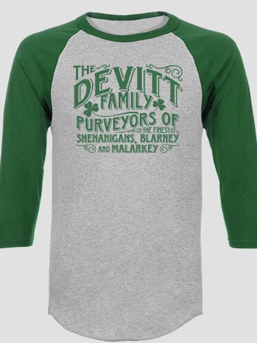 Shenanigans Family Sports Grey/Dark Green Adult Raglan 3/4 Sleeve T-Shirt