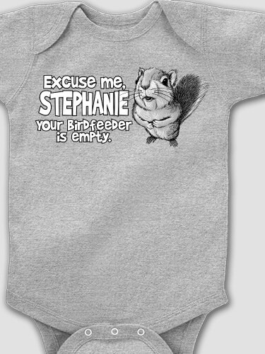 Excuse Me Squirrel Sports Grey Baby Bodysuit