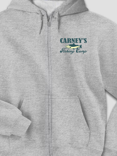 Fishing Camp Sports Grey Embroidered Zippered Hooded Sweatshirt