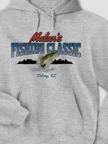Fishing Classic Sports Grey Adult Hooded Sweatshirt