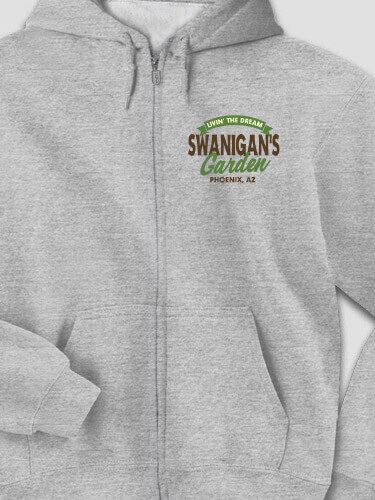 Livin' The Dream Garden Sports Grey Embroidered Zippered Hooded Sweatshirt
