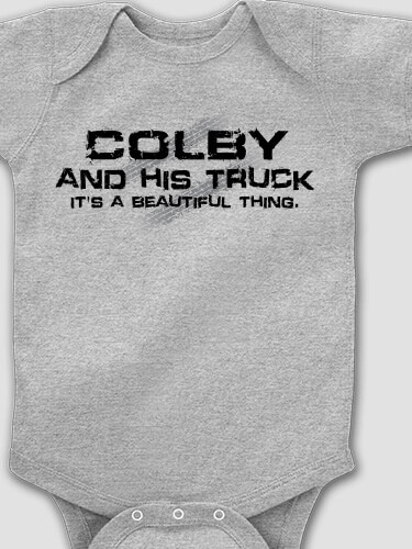 Man and His Truck Sports Grey Baby Bodysuit