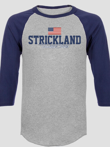 American Flag Sports Grey/Navy Adult Raglan 3/4 Sleeve T-Shirt